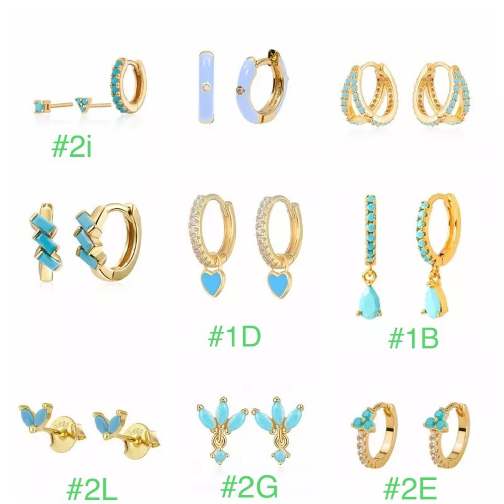 🛳 925 Sterling Silver Turquoise Teal 18k Gold Stud Hoop Hinges Pin Earrings